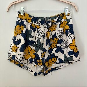 J.O.A Floral Bermuda Shorts Mustard Yellow Blue White with Belt